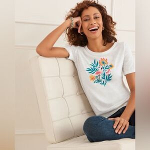 Talbots FLAMINGO EMBROIDERED CREWNECK TEE